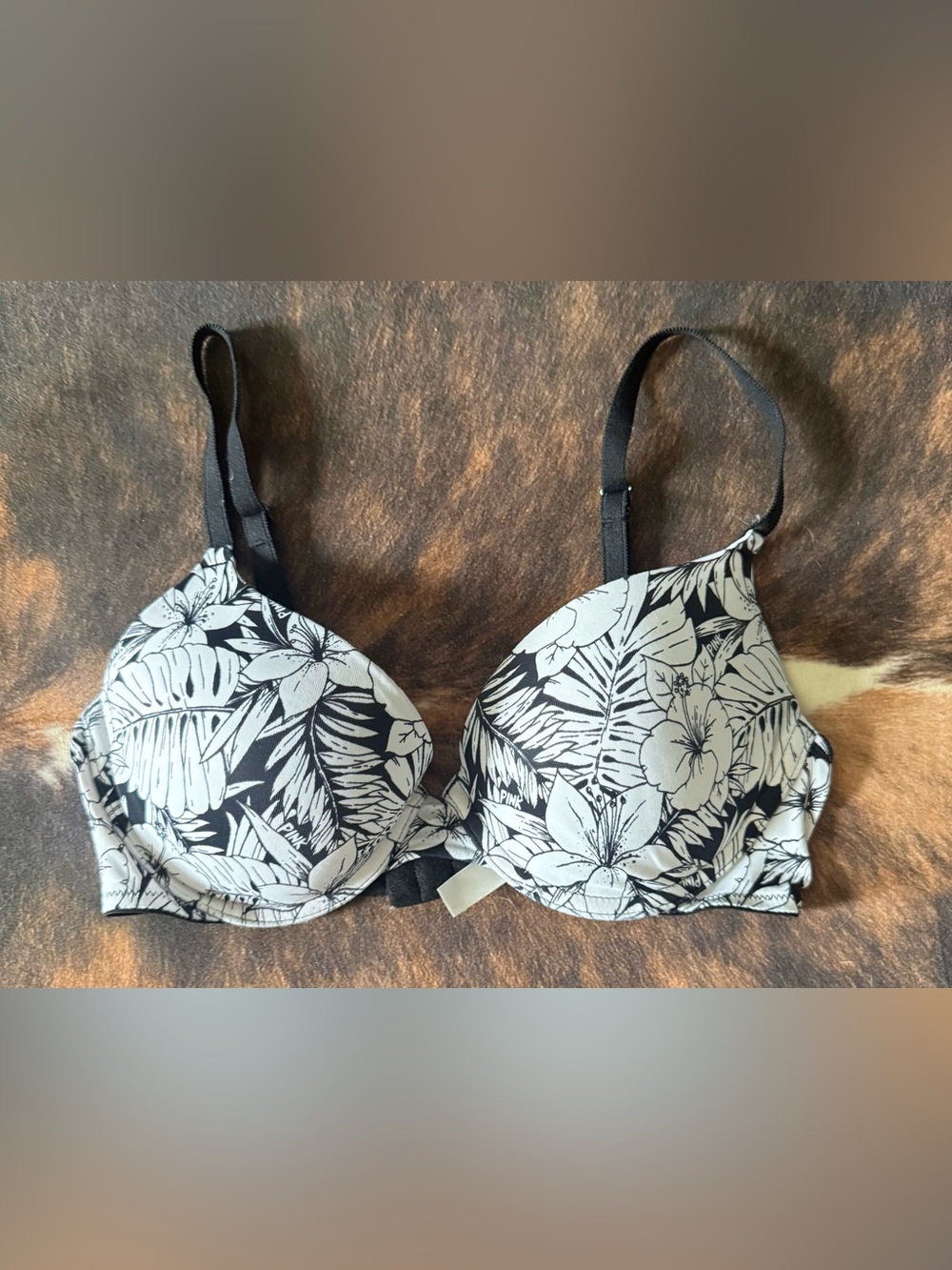 PINK Victoria's Secret Black & White Floral Push-Up Bra